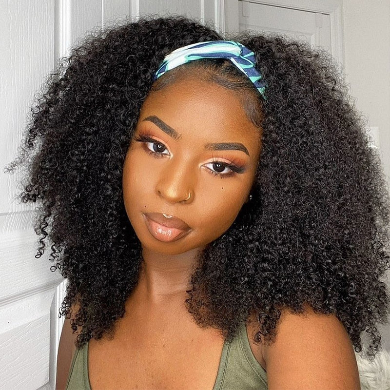 Glue-less Afro Kinky Curly Silk Headband Wig