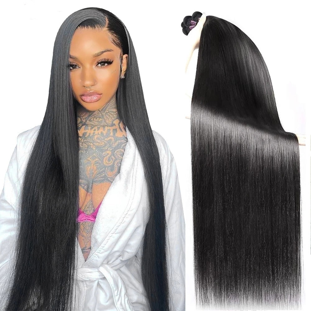 Bone Straight Human Hair Bundles Brazilian Hair Weave Bundles 30 Inch