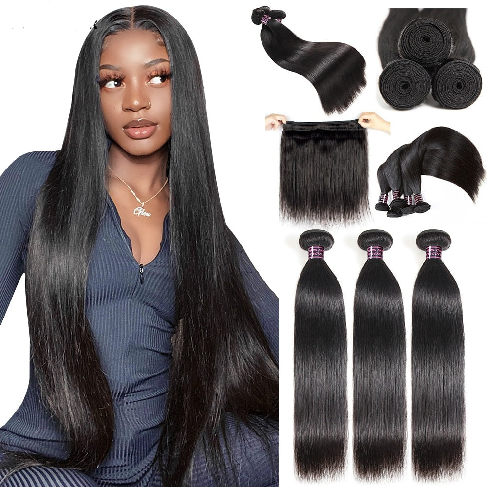 Bone Straight Human Hair Bundles Brazilian Hair Weave Bundles 30 Inch