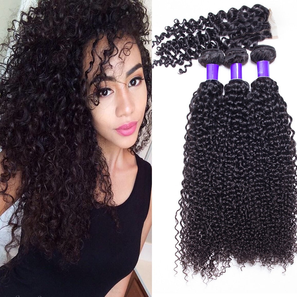 Malaysian Kinky Curly Bundles With Closure