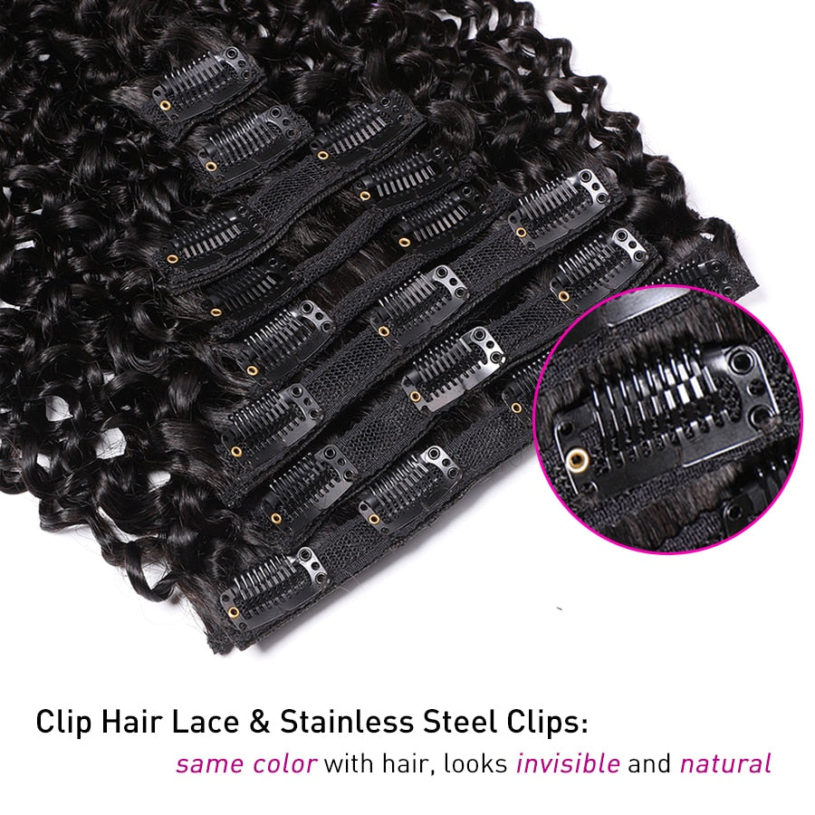 Malaysian Curly Human Hair Clip in Extensions