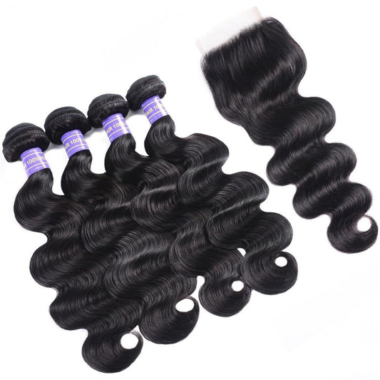 Body Wave Human Hair Bundles With Closure Malaysian