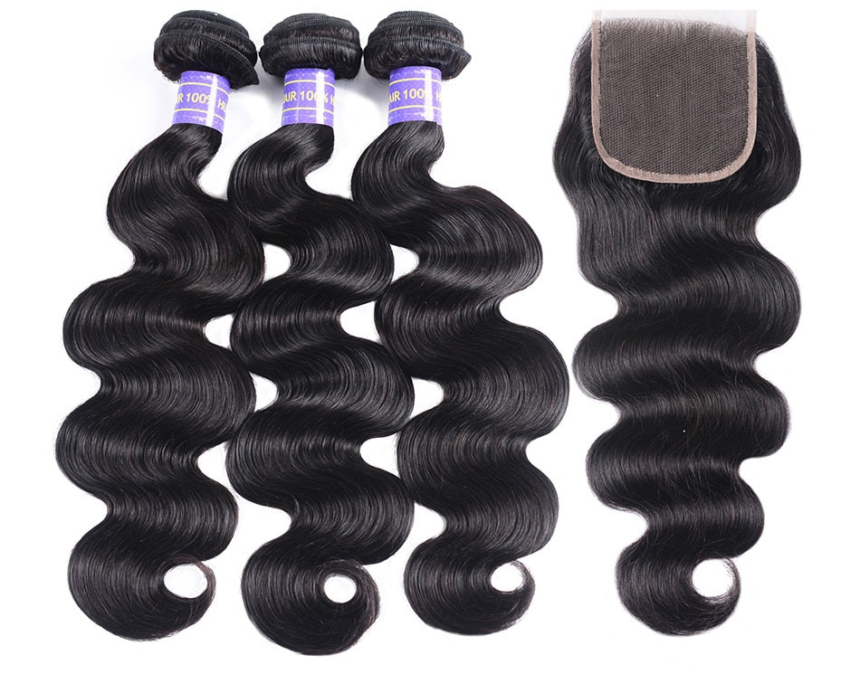 Body Wave Human Hair Bundles With Closure Malaysian