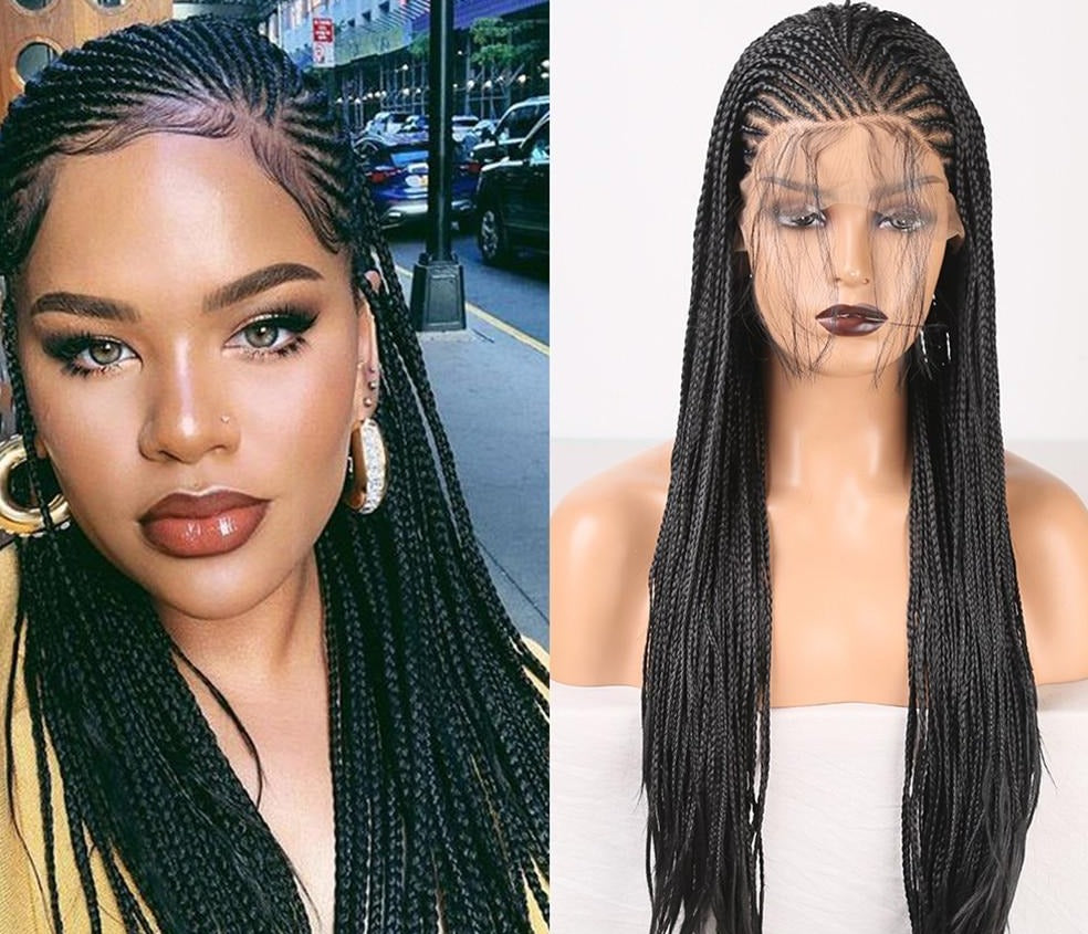 Side Part Braided Box Braids Wig Long